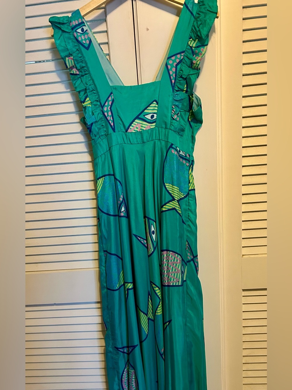 Silk Maxi dress schools out fish print from Anthropologie - Picture 6 of 10